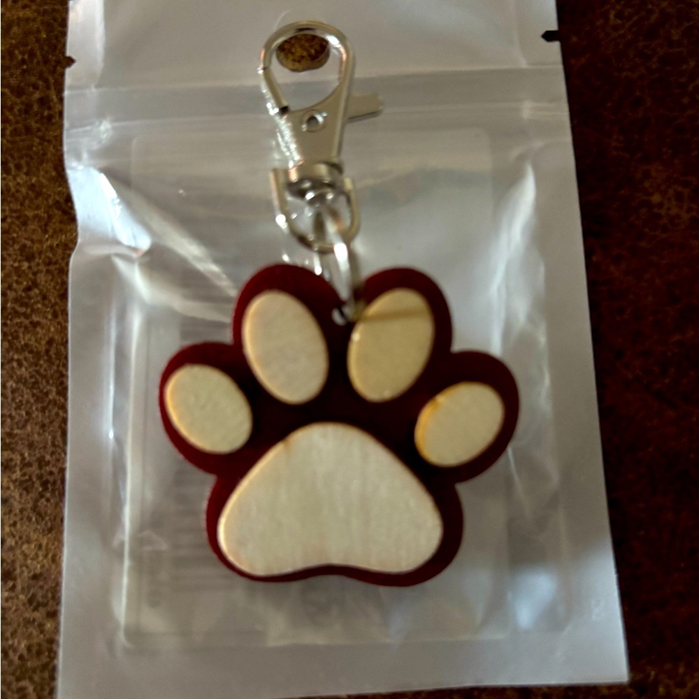 Unbranded Maroon and Cream Paw Print Charm with Clasp
